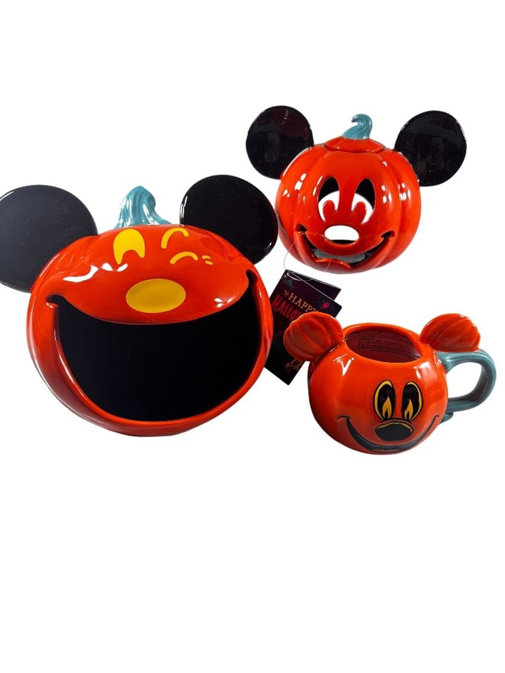 Disney Parks Mickey Mouse Candy Pumpkin Bowl Winking Mug Halloween Jack Lantern